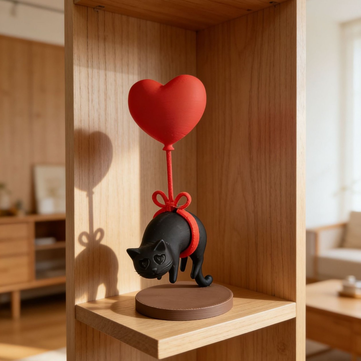 3D Printing House - Gato Flotante con Globo de Corazón,